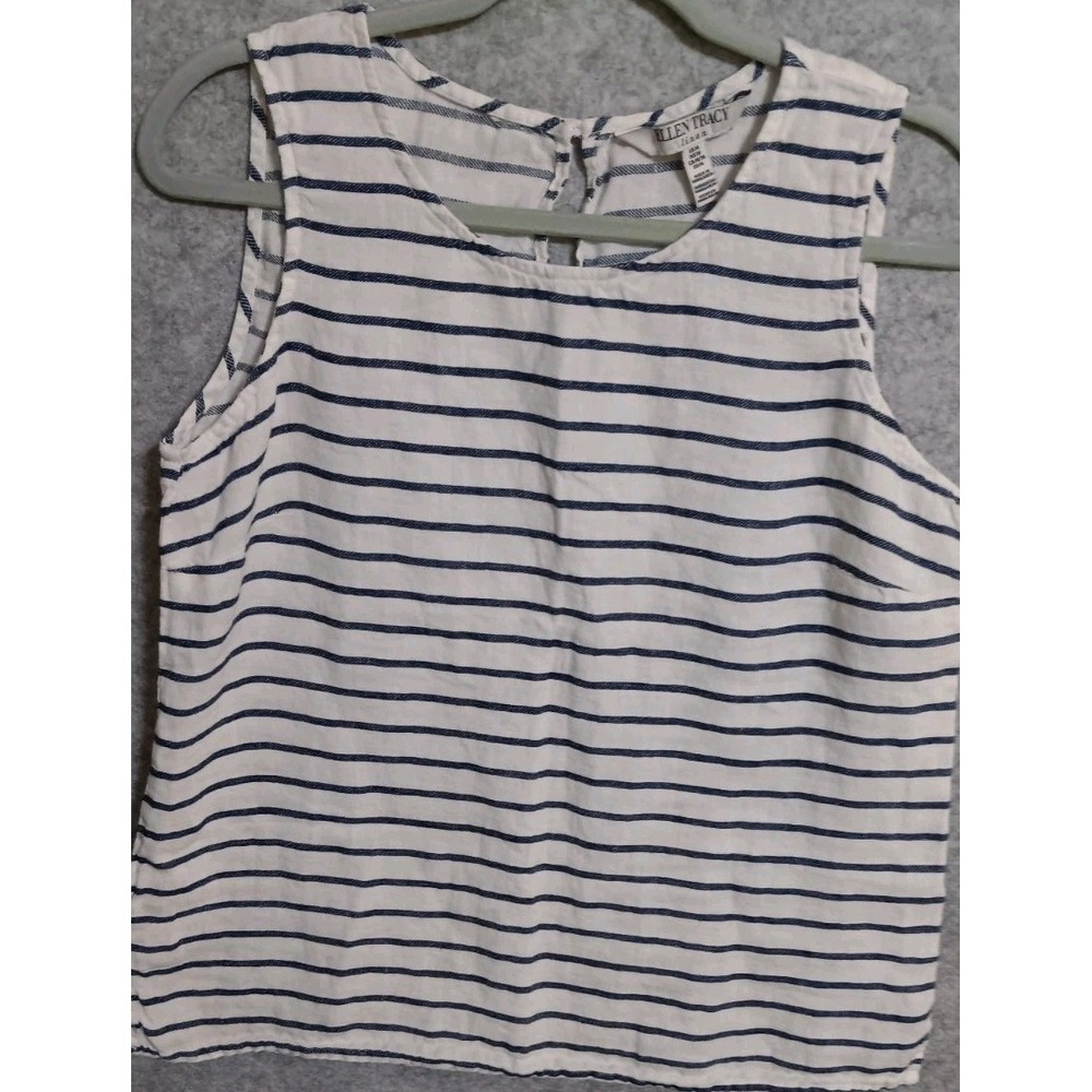 Ellen Tracy 100% Linen Tank Top Sz M 37" Sleeveless Coastal Grandma Nautical EUC